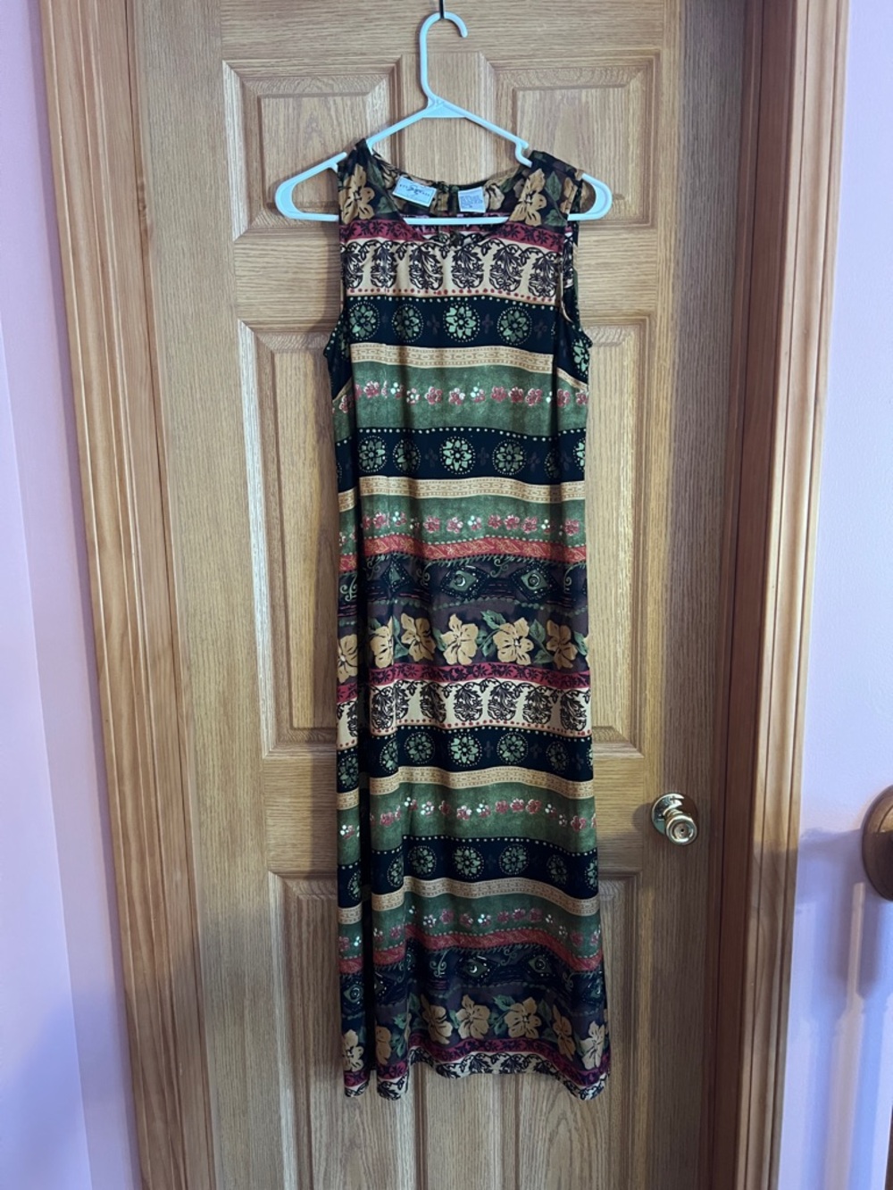 Boho Striped Floral Maxi Dress in Black and Olive